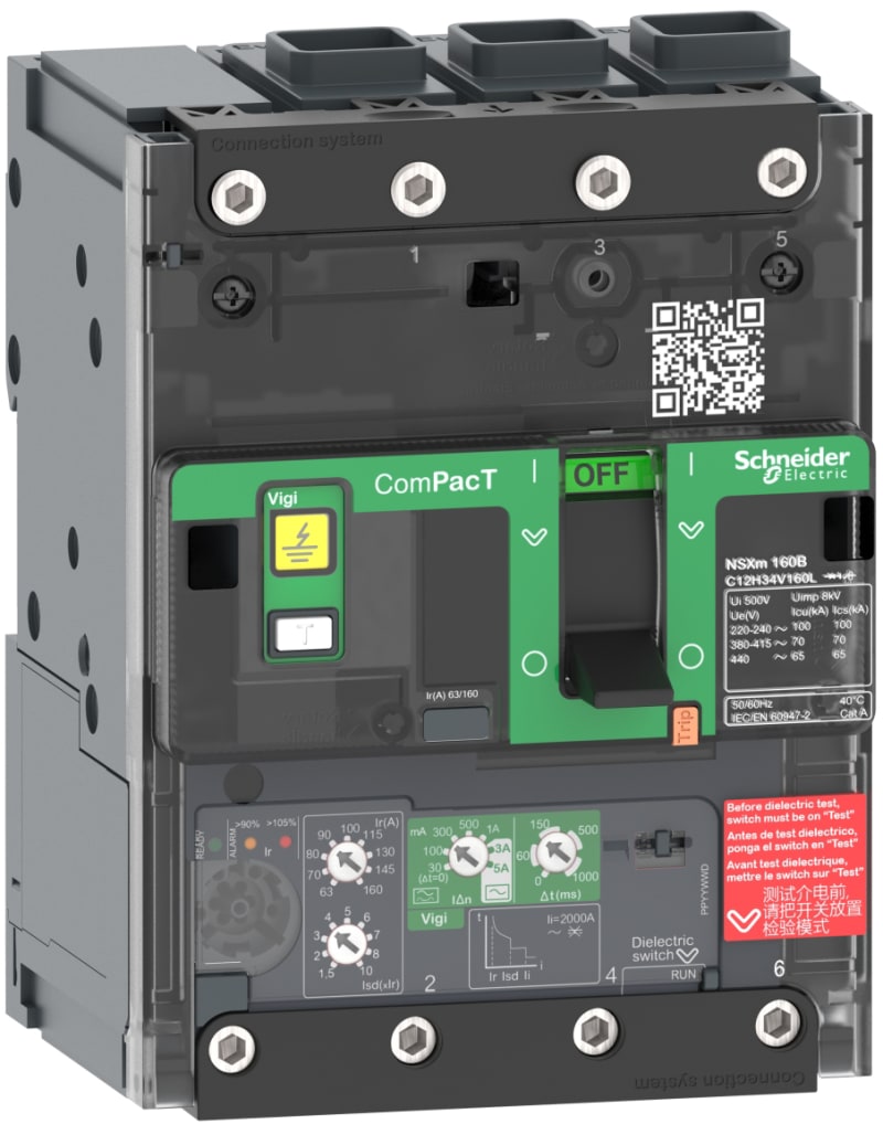 Schneider Electric Circuit breaker, ComPacT NSXm 63H, 70KA/415VAC, 3 poles, MicroLogic 4.1 trip unit 50A, EverLink lugs C11H34V050L