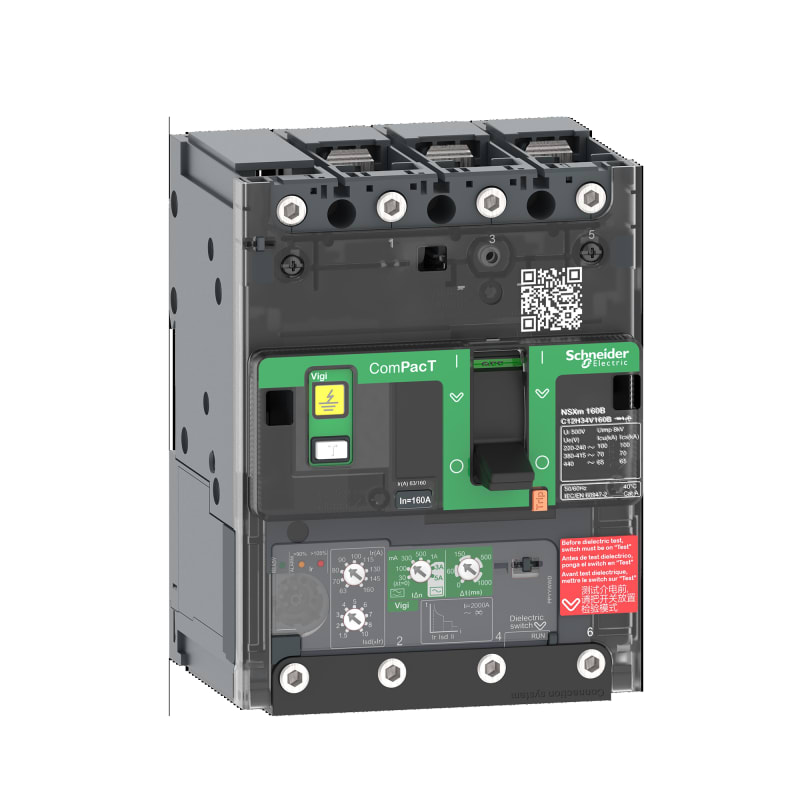 Schneider Electric Circuit breaker, ComPacT NSXm 63H, 70KA/415VAC, 3 poles, MicroLogic 4.1 trip unit 50A, lugs/busbars C11H34V050B
