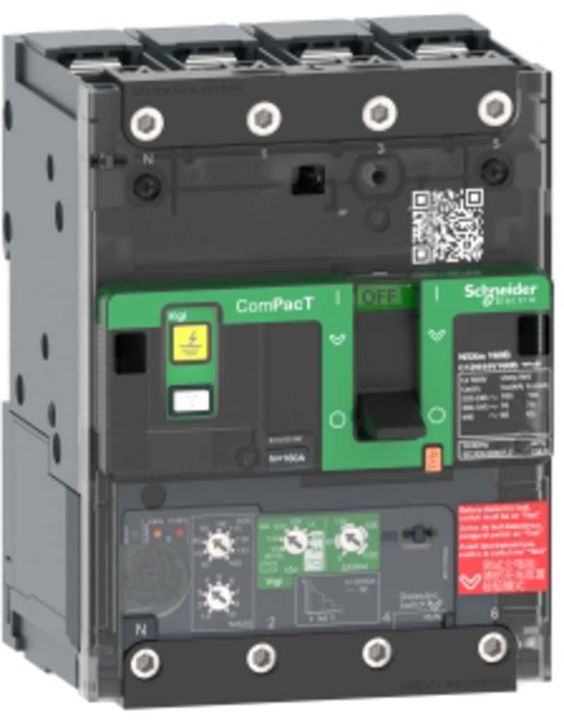 Schneider Electric Circuit breaker, ComPacT NSXm 63H, 70KA/415VAC, 4 poles, MicroLogic 4.1 trip unit 25A, lugs/busbars C11H44V025B