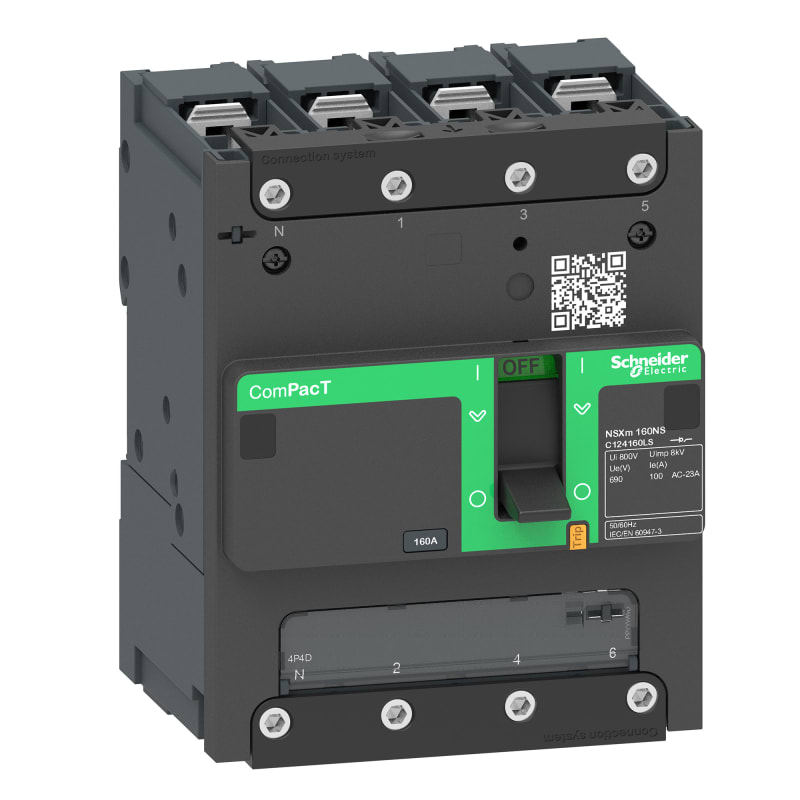 Schneider Electric Switch disconnector, ComPacT NSXm 160NA, 4 poles, thermal current Ith 160A, compression lugs and busbar connectors C124160BS