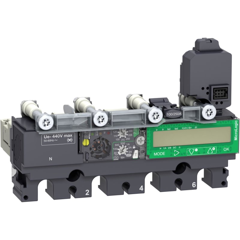 Schneider Electric Trip unit MicroLogic Vigi 7.2E ALUMINIUM, ComPacT NSX250, 4 poles, basic protections, earth leakage alarm, energy meter, 250A C2547A250