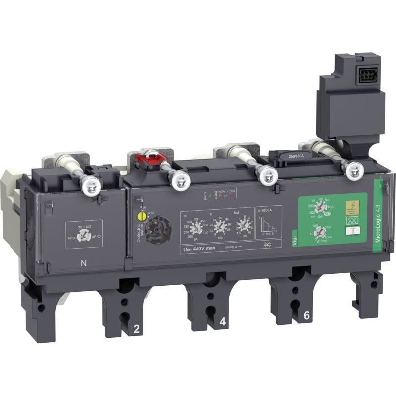 Schneider Electric Trip unit MicroLogic Vigi 4.3, ComPacT NSX630, 4 poles, electronic basic and earth leakage protections, 570A rating C6344V570
