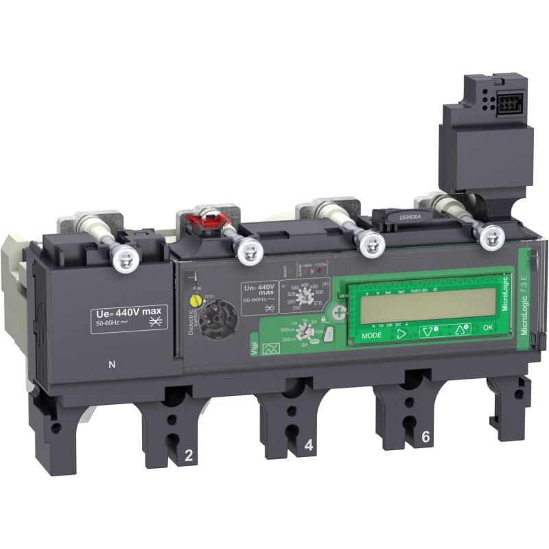 Schneider Electric Trip unit MicroLogic Vigi 7.3E, ComPacT NSX630, 4 poles, basic and earth leakage protections, energy meter, 570A rating C6347E570