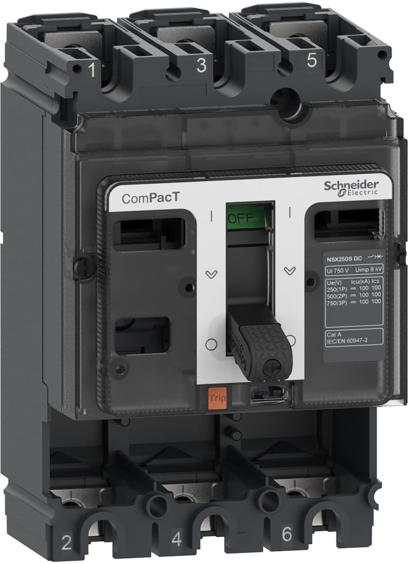 Schneider Electric Circuit breaker basic frame, ComPacT NSX100F DC, 36KA/750VDC, 3 poles, 100A frame rating, without trip unit C10F3D