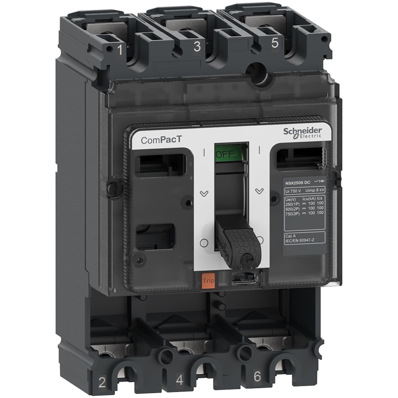 Schneider Electric Circuit breaker basic frame, ComPacT NSX160F DC, 36KA/750VDC, 3 poles, 160A frame rating, without trip unit C16F3D