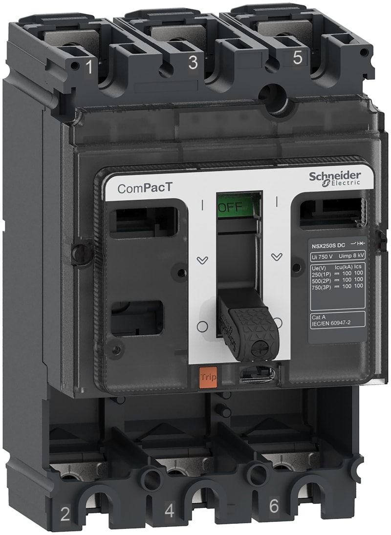 Schneider Electric Circuit breaker basic frame, ComPacT NSX100S DC, 100KA/750VDC, 3 poles, 100A frame rating, without trip unit C10S3D