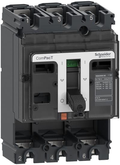 Schneider Electric Circuit breaker basic frame, ComPacT NSX100S DC, 100KA/750VDC, 3 poles, 100A frame rating, without trip unit C10S3D