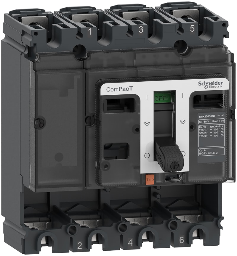 Schneider Electric Circuit breaker basic frame, ComPacT NSX250F DC, 36KA/750VDC, 4 poles, 250A frame rating, without trip unit C25F4D
