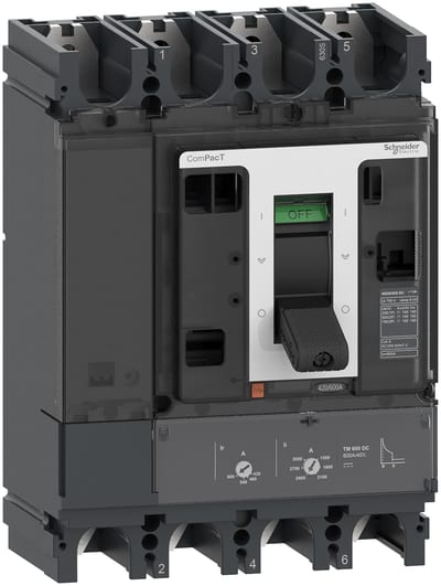 Schneider Electric Circuit breaker, ComPacT NSX400F DC, 36KA/750VDC, 4 poles, TM-DC trip unit 400A C40F4TM400D
