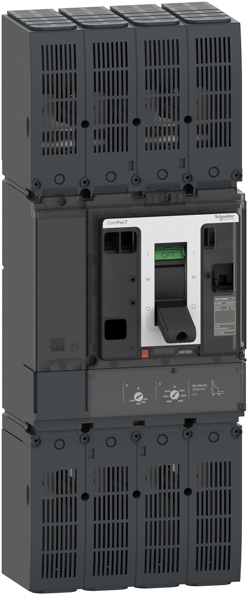 Schneider Electric Circuit breaker, ComPacT NSX1200N DC, 50KA/600VDC, 2 poles, TM-DC trip unit 1000A, without bare cable connector C1BN2TM10HD