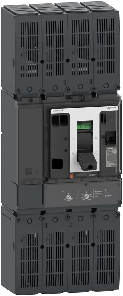 Schneider Electric Circuit breaker, ComPacT NSX1200N DC, 50KA/600VDC, 2 poles, TM-DC trip unit 1200A, without bare cable connector C1BN2TM12HD