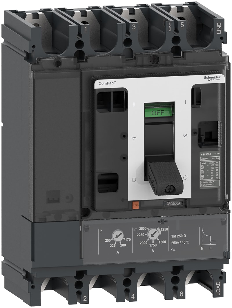 Schneider Electric Circuit breaker, ComPacT NSX500 DC PV, 10KA/1000VDC, 4 poles, TM-DC PV trip unit 500A C63F4TM500D1