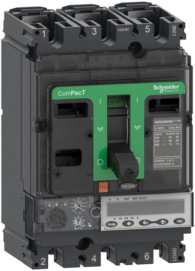 Schneider Electric Circuit breaker, ComPacT NSX250HB2, 100KA/690VAC, 4 poles, MicroLogic 6.2E trip unit 100A C25W46E100
