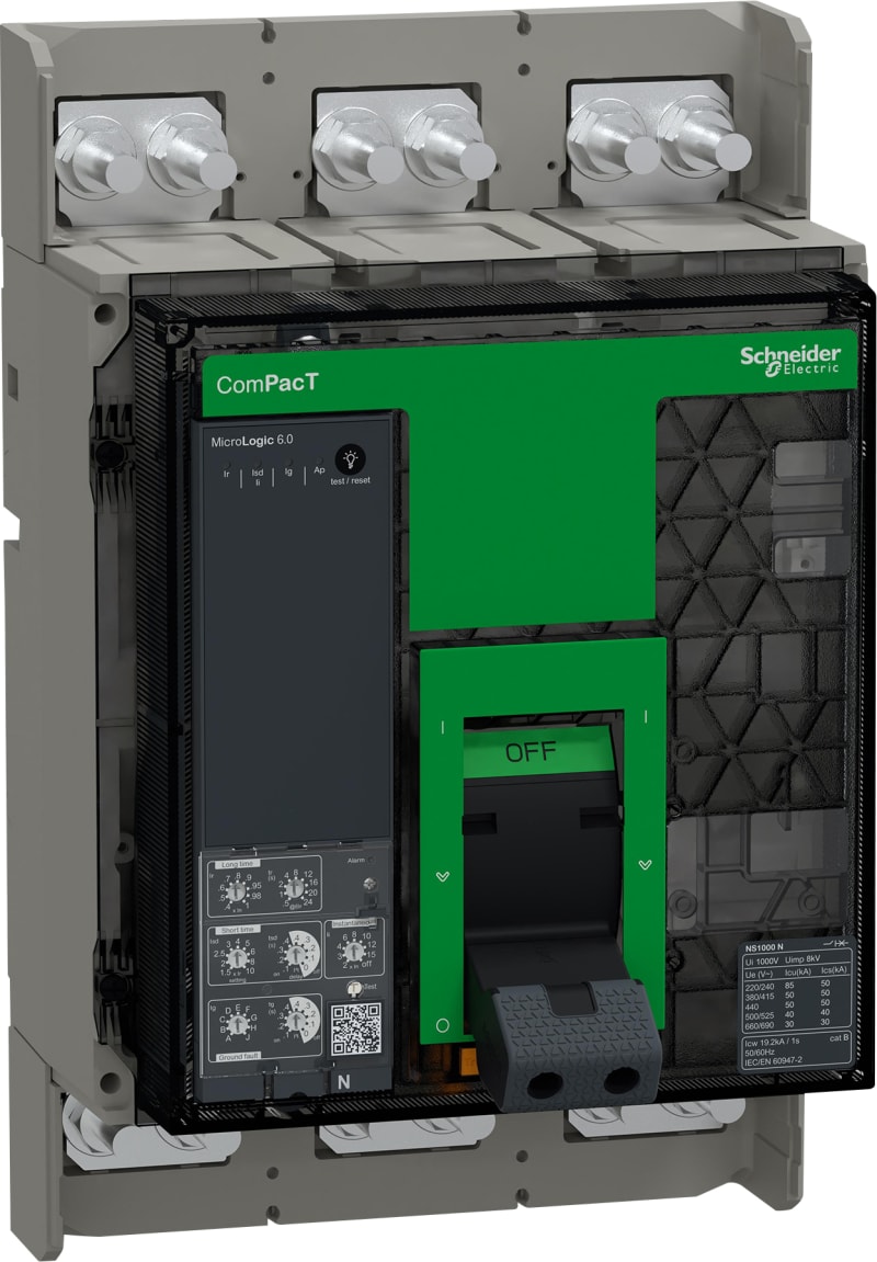 Schneider Electric Circuit breaker, ComPacT NS630BN, 50KA at 415VAC, 4P, fixed, manually operated, MicroLogic 2.0 control unit, 630A C063N420FM