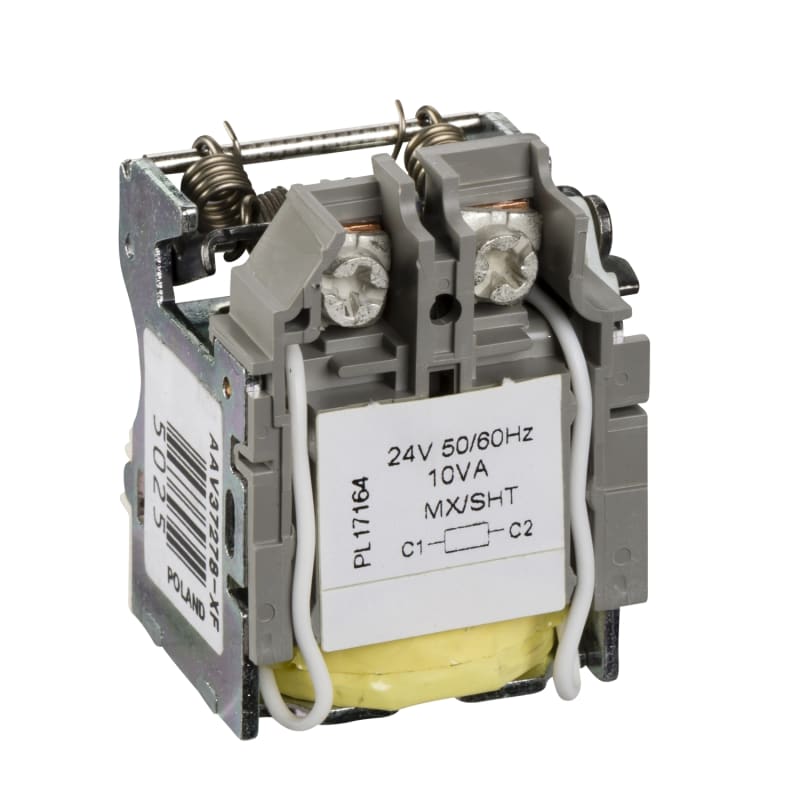 Schneider Electric MX shunt release, ComPacT NSX, rated voltage 24 VAC 50/60 Hz, screwless spring terminal connections LV429384