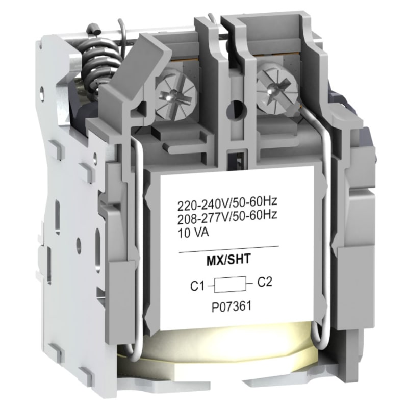 Schneider Electric MX shunt release, ComPacT NSX, rated voltage 48 VAC 50/60 Hz, screwless spring terminal connections LV429385