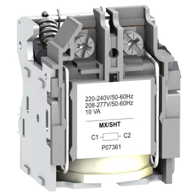 Schneider Electric MX shunt release, ComPacT NSX, rated voltage 48 VAC 50/60 Hz, screwless spring terminal connections LV429385