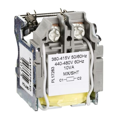 Schneider Electric MX shunt release, ComPacT NSX, rated voltage 380/415 VAC 50/60 Hz, 440/480 VAC 60 Hz, screwless spring terminal connections LV429388