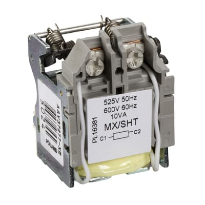 Schneider Electric MX shunt release, ComPacT NSX, rated voltage 525 VAC 50 Hz, 600 VAC 60 Hz, screwless spring terminal connections LV429389