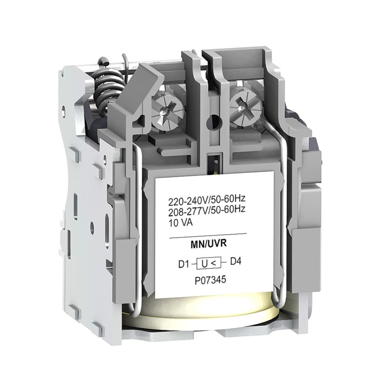 Schneider Electric MN undervoltage release, ComPacT NSX, rated voltage 525 VAC 50 Hz, 600 VAC 60 Hz, screwless spring terminal connections LV429409