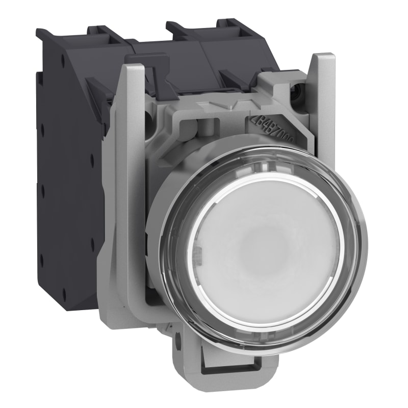 Schneider Electric Complete illuminated push button, Harmony XB4 - ATEX D, metal, white flush, 22mm, spring return, booted, 1NO, 24...254V AC/DC XB4BP183BM5GEX