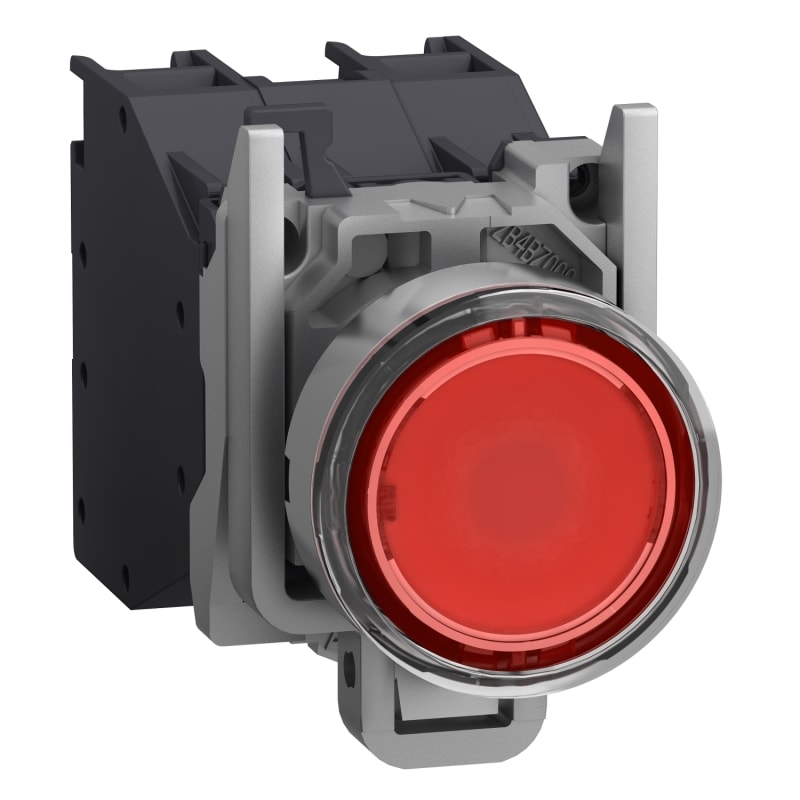 Schneider Electric Complete illuminated push button, Harmony XB4 - ATEX D, metal, red flush, 22mm, spring return, booted, 1NC, 24...254V AC DC XB4BP483BM5GEX