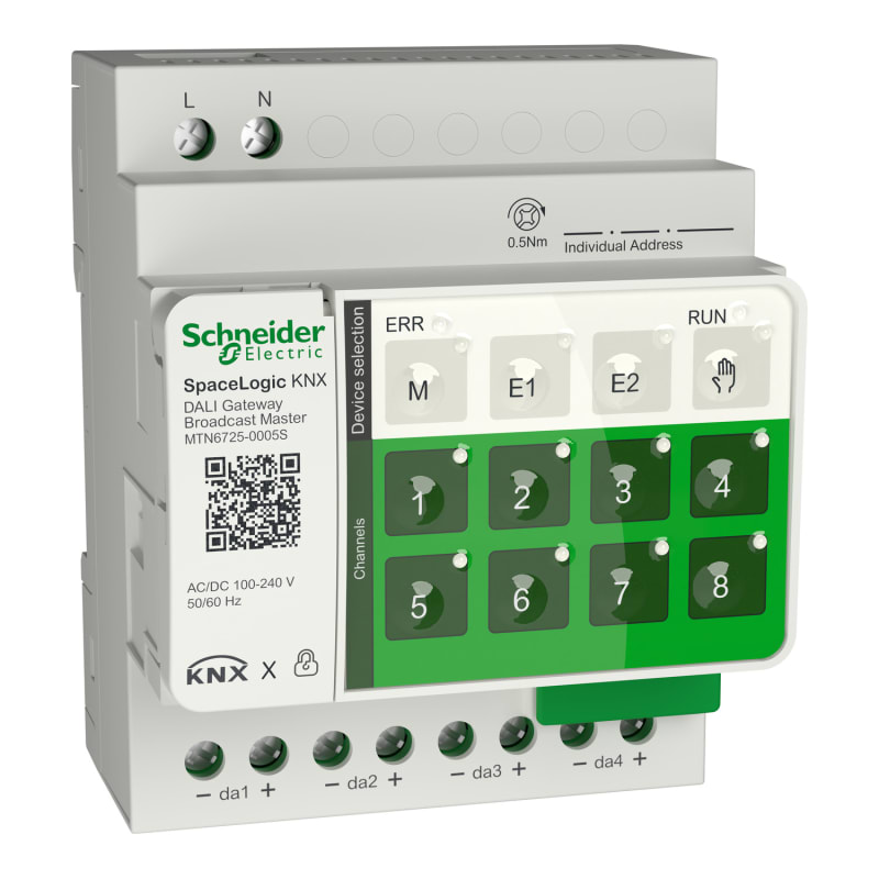 Schneider Electric SpaceLogic KNX DALI Broadcast Master 4 ch/32, Supply KNX 6.5 mA MTN6725-0005S