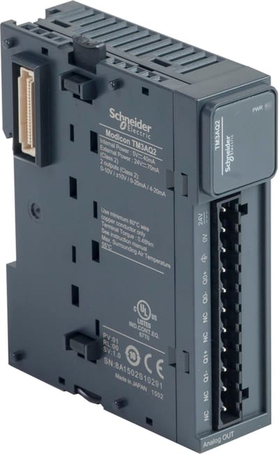 Schneider Electric Modicon TM3 - 2 analog outputs (screw) 24VDC TM3AQ2