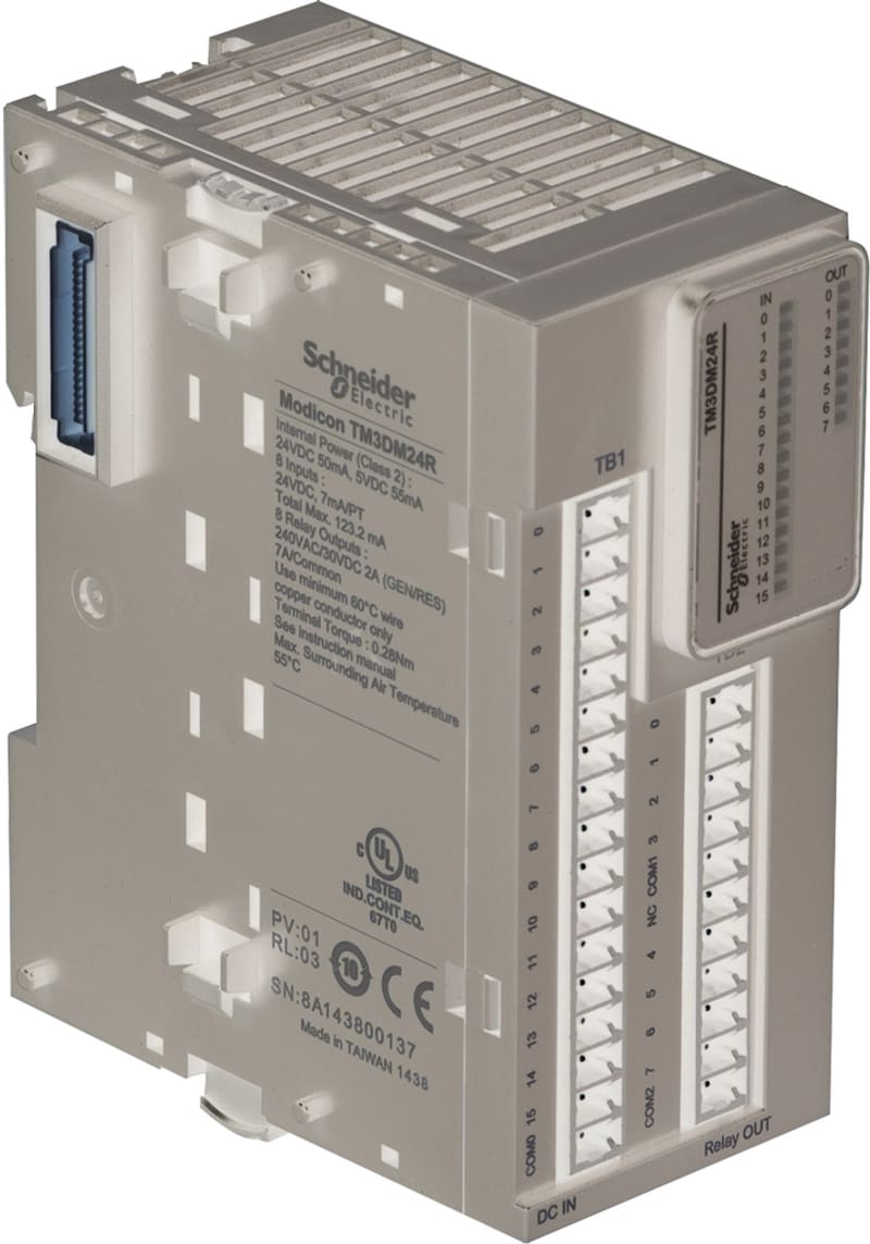 Schneider Electric Modicon TM3 - 24 IO (16 inputs, 8 relay outputs, screw) 24VDC TM3DM24R