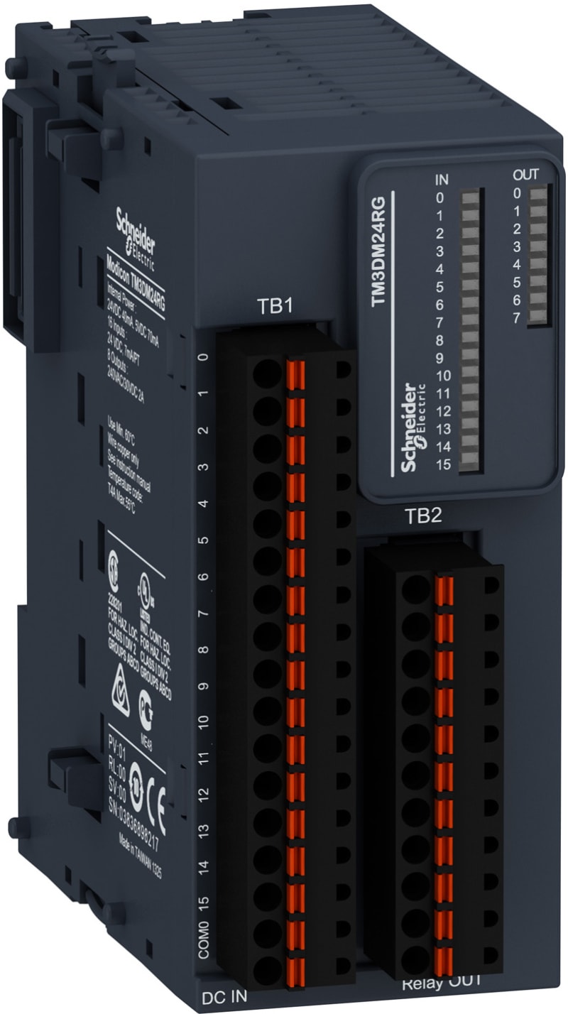 Schneider Electric Modicon TM3 - 24 IO (16 inputs, 8 relay outputs, spring) 24VDC TM3DM24RG