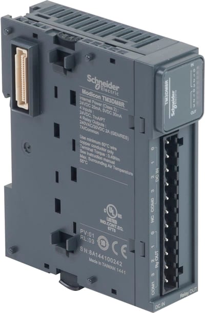 Schneider Electric Modicon TM3 - 8 IO (4 inputs, 4 relay outputs, screw) 24VDC TM3DM8R