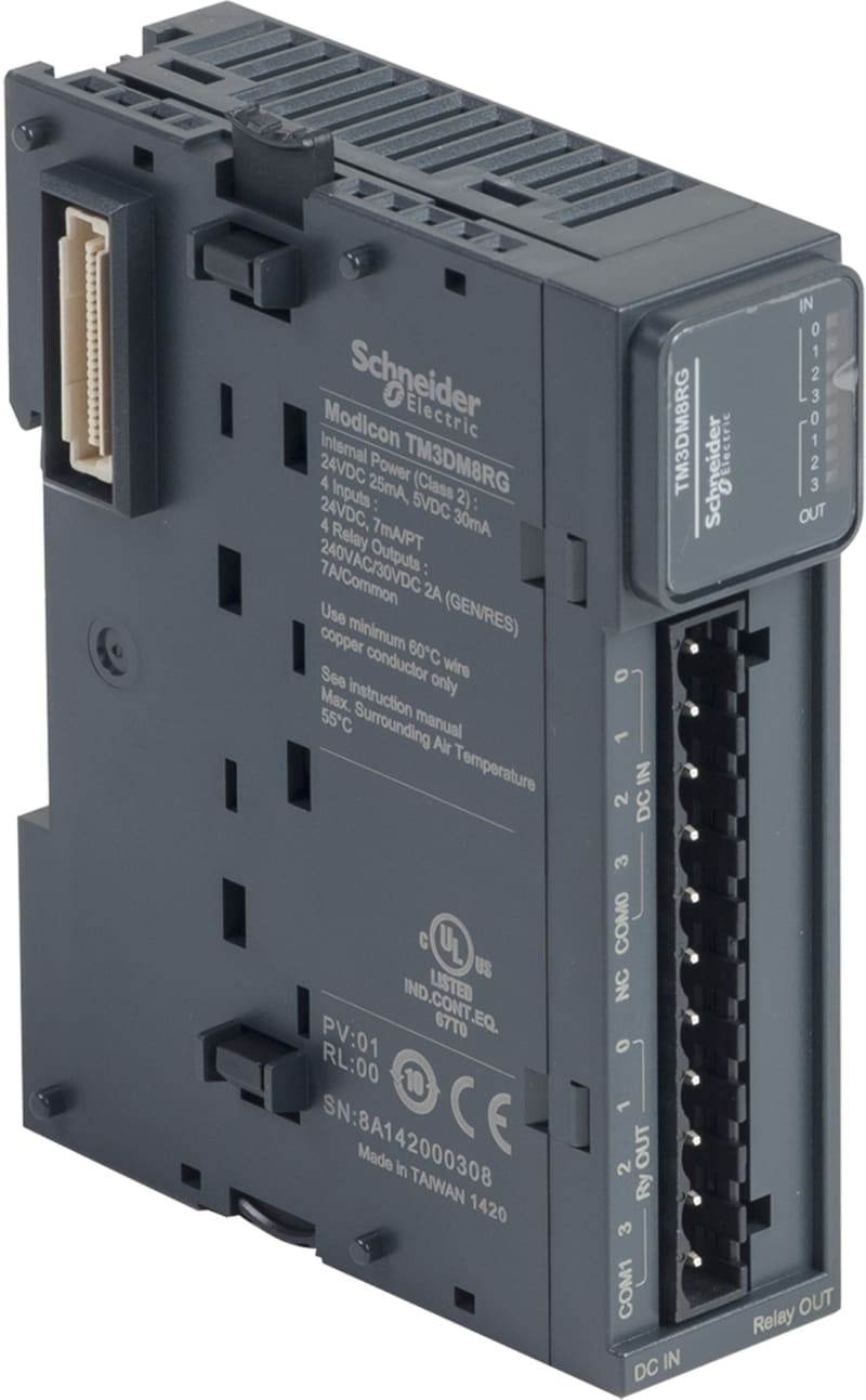 Schneider Electric Modicon TM3 - 8 IO (4 inputs, 4 relay outputs, spring) 24VDC TM3DM8RG