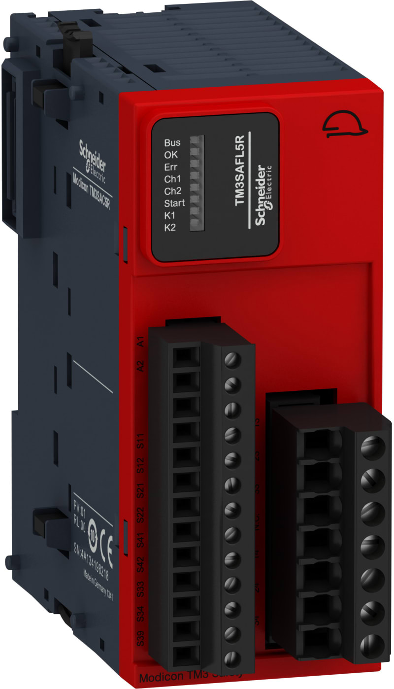 Schneider Electric Modicon TM3 Safety module - 2 Function, Cat 3 PL d/SIL CL2 (screw) 24VDC TM3SAFL5R