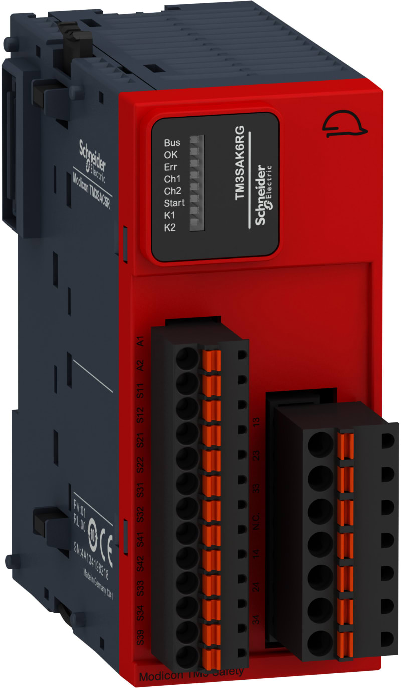 Schneider Electric Modicon TM3 Safety module - 3 Function, Cat 4 PL e/SIL CL3 (spring) 24VDC TM3SAK6RG