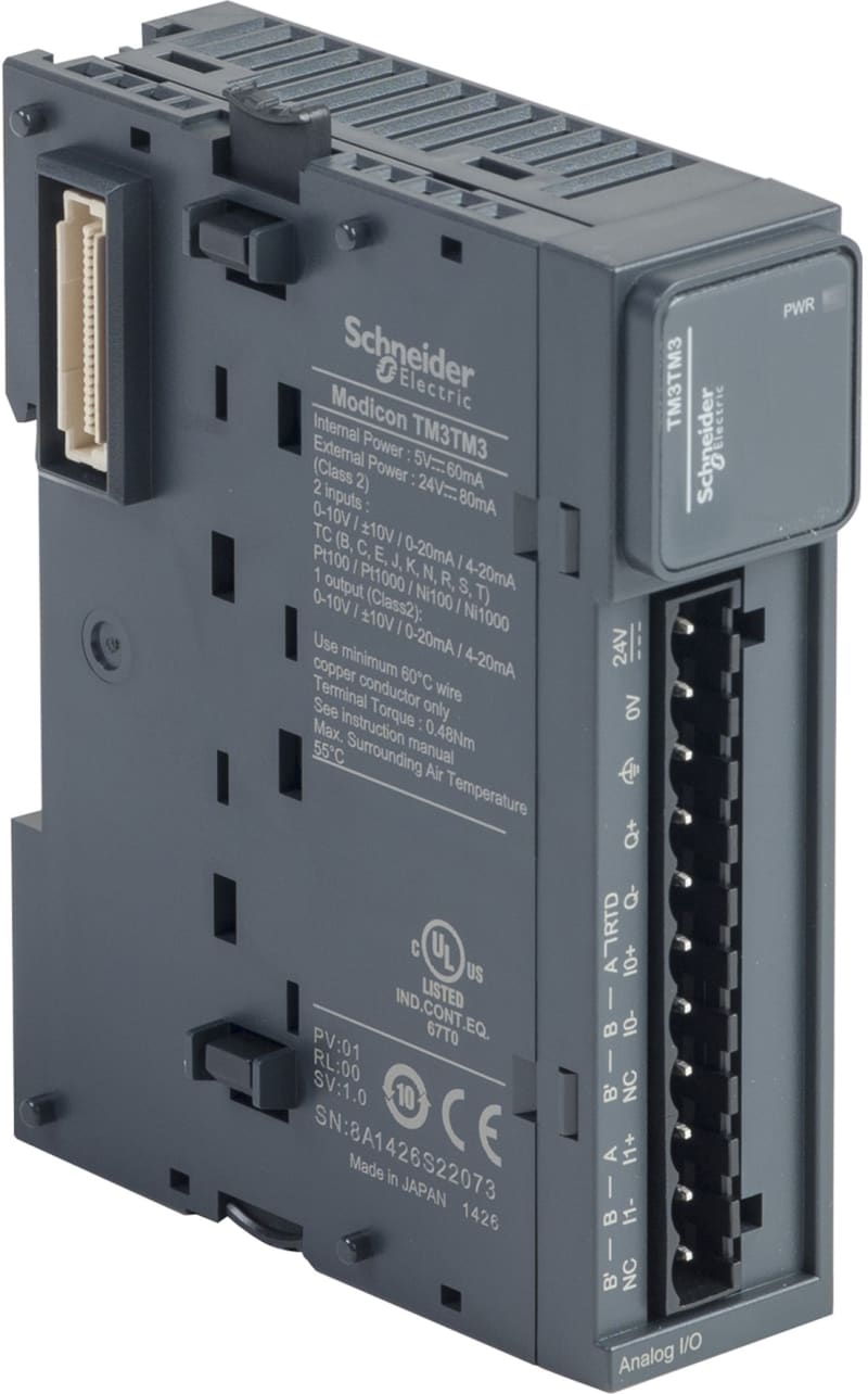 Schneider Electric Modicon TM3 - 2 analog or temperature inputs, 1 analog output (screw) 24VDC TM3TM3