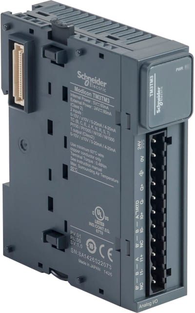 Schneider Electric Modicon TM3 - 2 analog or temperature inputs, 1 analog output (screw) 24VDC TM3TM3