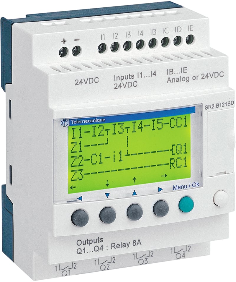 Schneider Electric compact smart relay Zelio Logic - 12 I O - 24 V DC - clock - display SR2B121BD