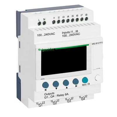 Schneider Electric compact smart relay Zelio Logic - 12 I O - 100..240 V AC - clock - display SR2B121FU