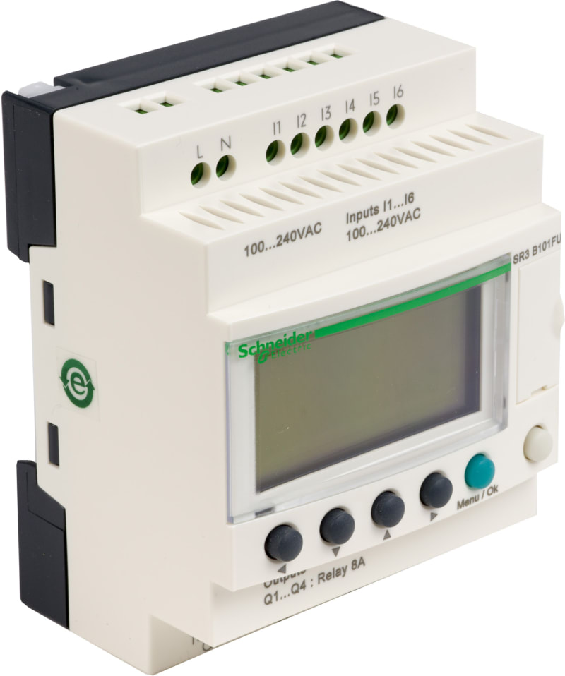 Schneider Electric modular smart relay Zelio Logic - 10 I O - 100..240 V AC - clock - display SR3B101FU