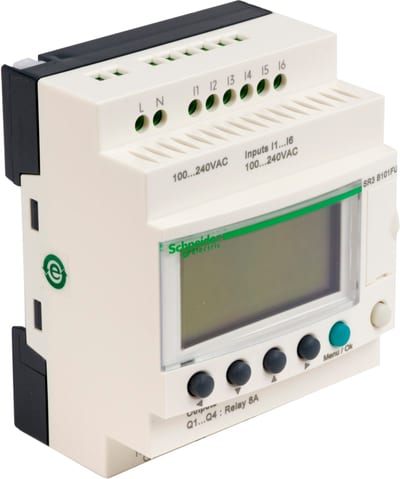 Schneider Electric modular smart relay Zelio Logic - 10 I O - 100..240 V AC - clock - display SR3B101FU