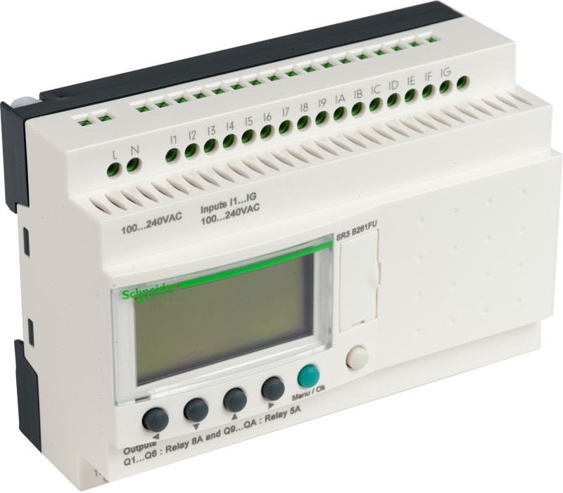 Schneider Electric modular smart relay Zelio Logic - 26 I O - 100..240 V AC - clock - display SR3B261FU