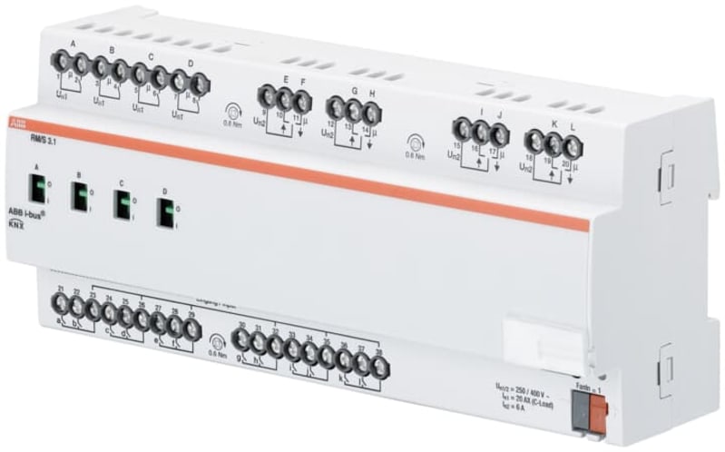 ABB Device to control of apartment ranges, typically in hotels and small apartments. 12 inputs, 4 outputs and 4 shutter outputs or 8 outputs. 2CDG110165R0011