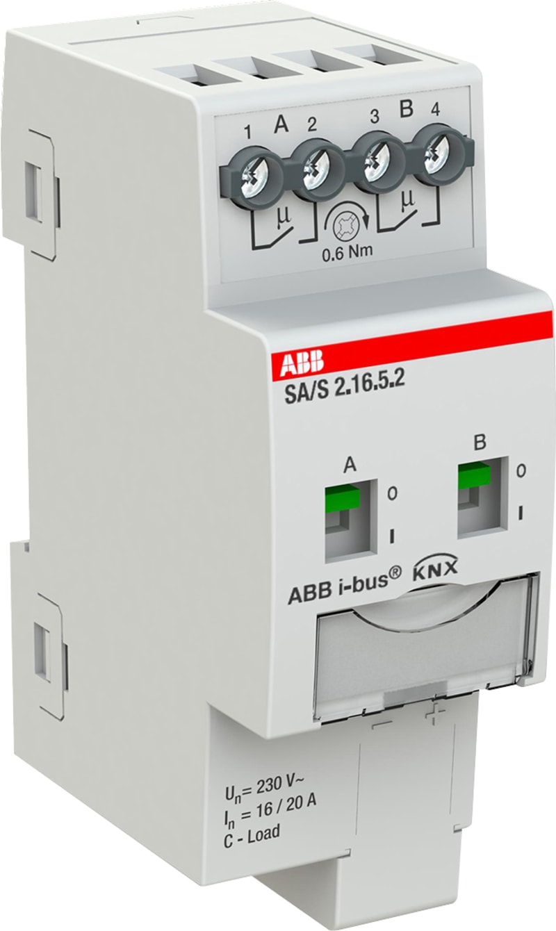 ABB KNX Switch Actuator 2-Channel, 16 A AC3 C-Load, DIN Rail (2CDG110265R0011)