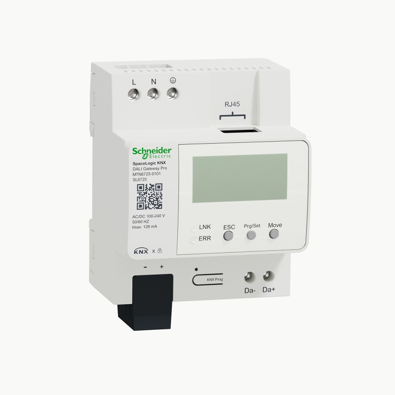 Schneider Electric Gateway, SpaceLogic KNX, DALI, Pro 1CH/16(64)/64, white, Supply KNX 5 mA MTN6725-0101