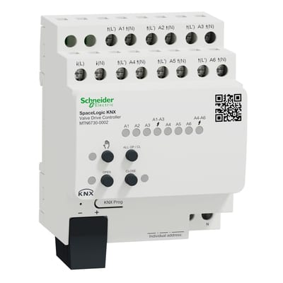 Schneider Electric Heating Actuator, SpaceLogic KNX, Valve Drive Controller, 6 outputs, white, Supply KNX 12 mA MTN6730-0002