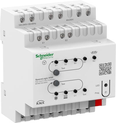 Schneider Electric fan coil actuator, SpaceLogic KNX, 0-10V controller, 4 outputs, white, Supply KNX 7.5 mA MTN6730-0003