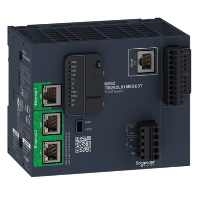 Schneider Electric logic controller, Modicon M262, 5NS per instruction, optimized Ethernet TM262L01MESE8T