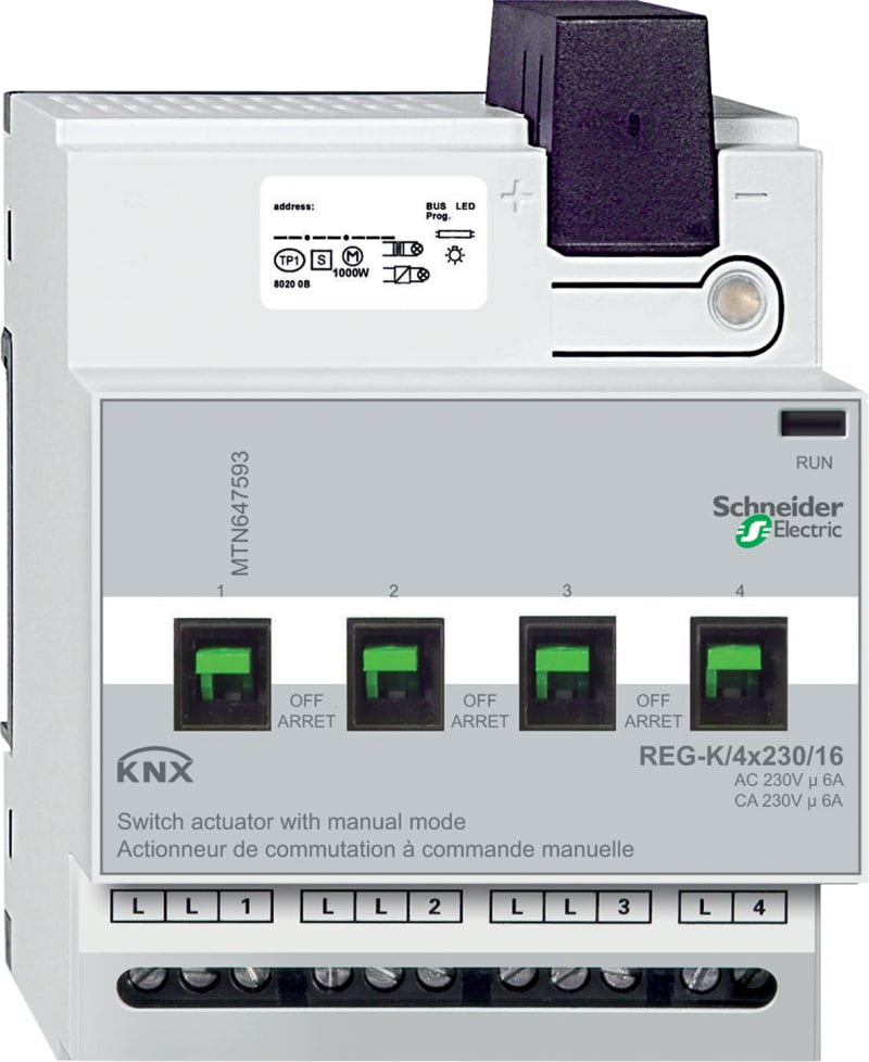 Schneider Electric Switch actuator REG-K/4X230/16 with manual mode, light grey MTN647593