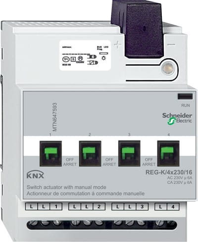Schneider Electric Switch actuator REG-K/4X230/16 with manual mode, light grey MTN647593