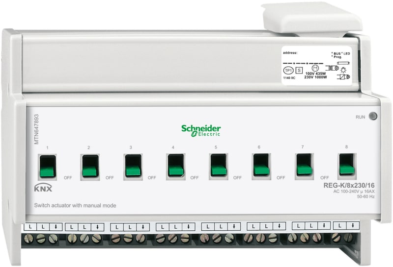 Schneider Electric Switch actuator REG-K/8X230/16 with manual mode, light grey MTN647893